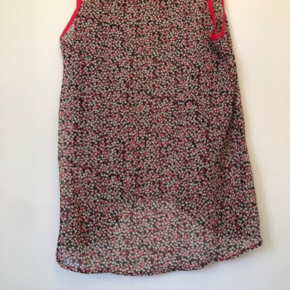 COLLECTIVE CONCEPTS Cream Beige Coral Black Polka Dot Striped Sheer Tank Medium - Picture 9 of 12